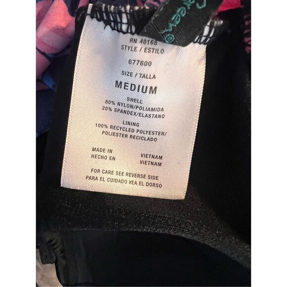 Aqua Green Size M One Piece Cinch Front Swimsuit Royal Blue Pink Tropical Floral - Picture 10 of 10